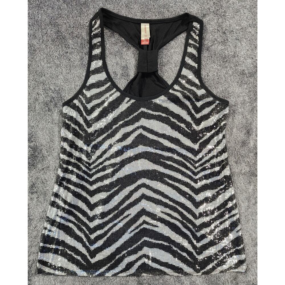 RETRO 2011 No Boundaries Zebra Sequin Racer Back Tank, Womens M or Juniors L